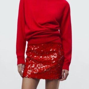 ZARA Red Sequin Mini Skirt